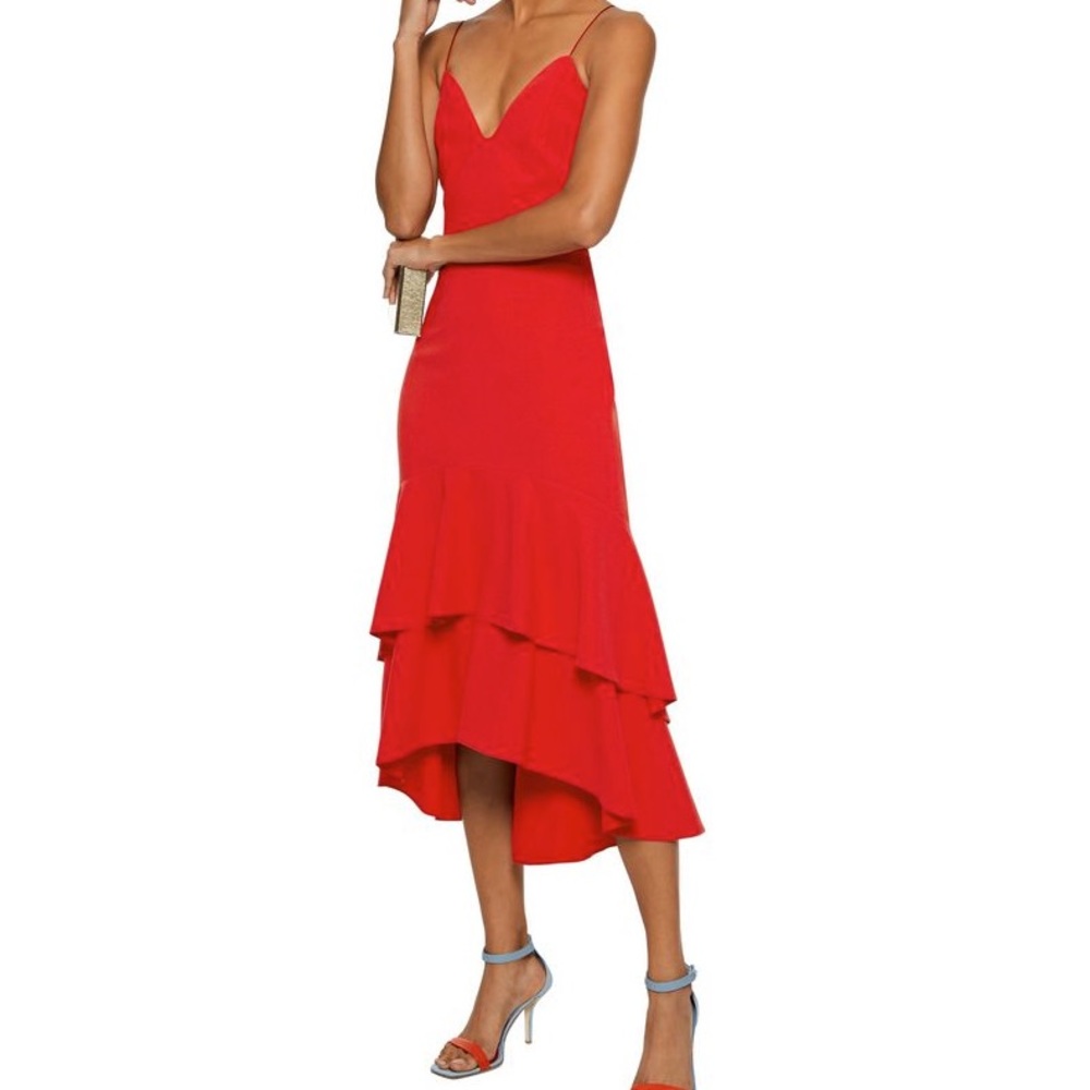 ALICE + OLIVIA Amina Tiered Crepe Midi slip Dress